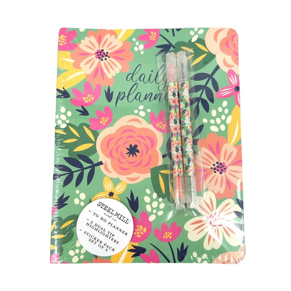 Steel Mill and Co Floral Daily To Do Planner Sticker Dual Tip Highlighter Bundle